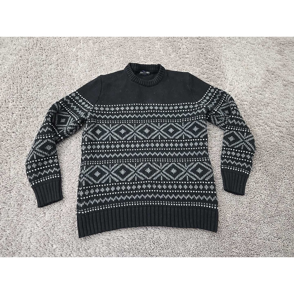 Banana Republic Sweater Mens‎ M Black Geometric Fair Isle Crew Neck Classic